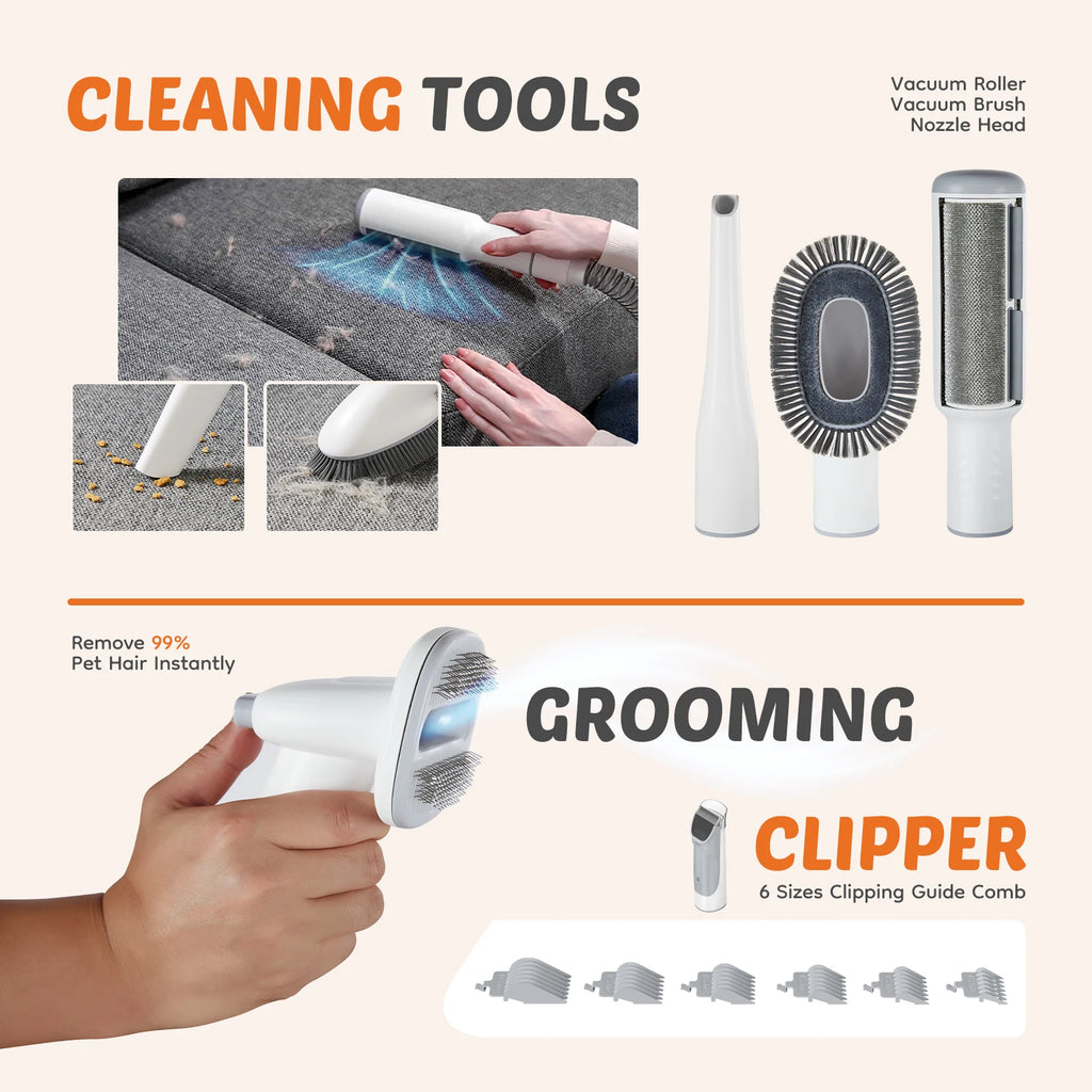 2.5L Pet Grooming Vacuum Kit – 3 Suction Modes, 5 Tools & Low-Noise Cordless Clippers
